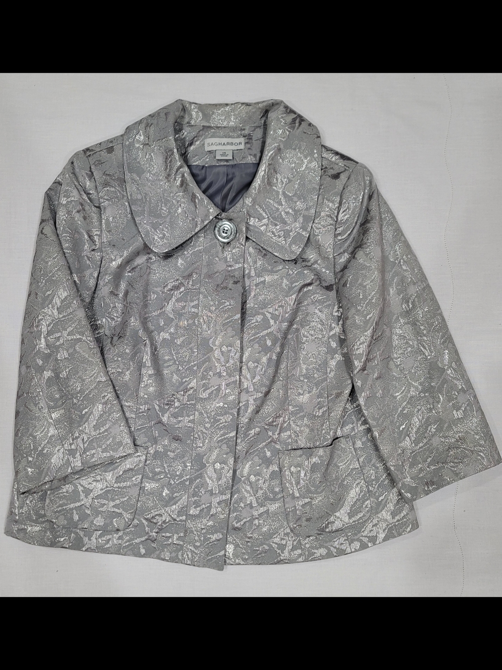 Sag Harbor Silver Floral Jacquard Pea Coat
